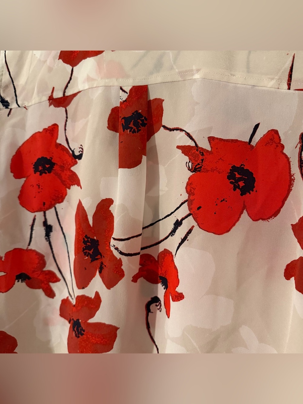 J Crew Silk Chiffon Poppy Print Button Up Long Sleeve Blouse Size 8 - Picture 8 of 10